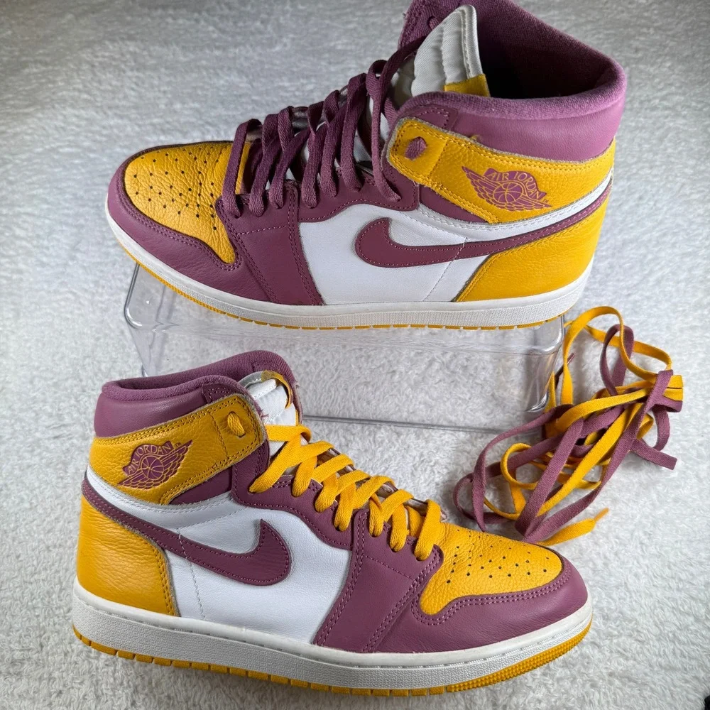 Air Jordan 1 High OG Brotherhood Men's Size 9.5 Yellow Burgundy Shoes Sneakers